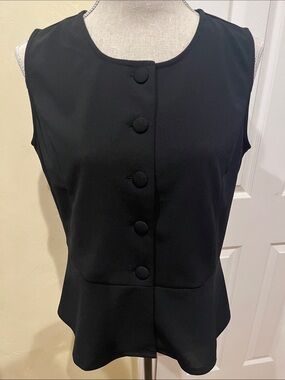 RACHEL Rachel Roy Black Sleeveless Button-Front Vest-Stye Peplum Top